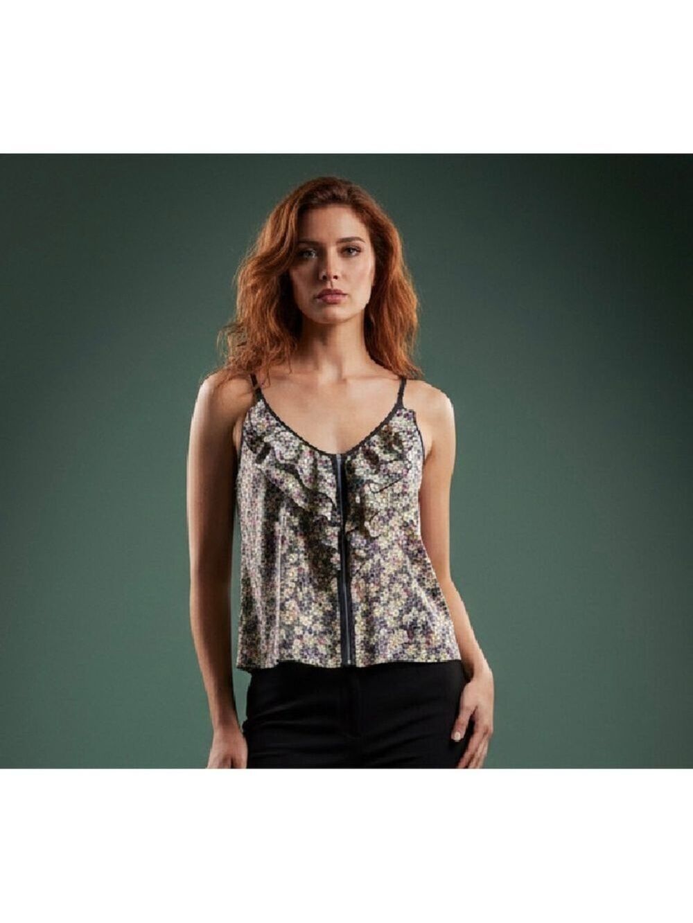Mark. Floral Ruffle Camisole XL Multi-color Black